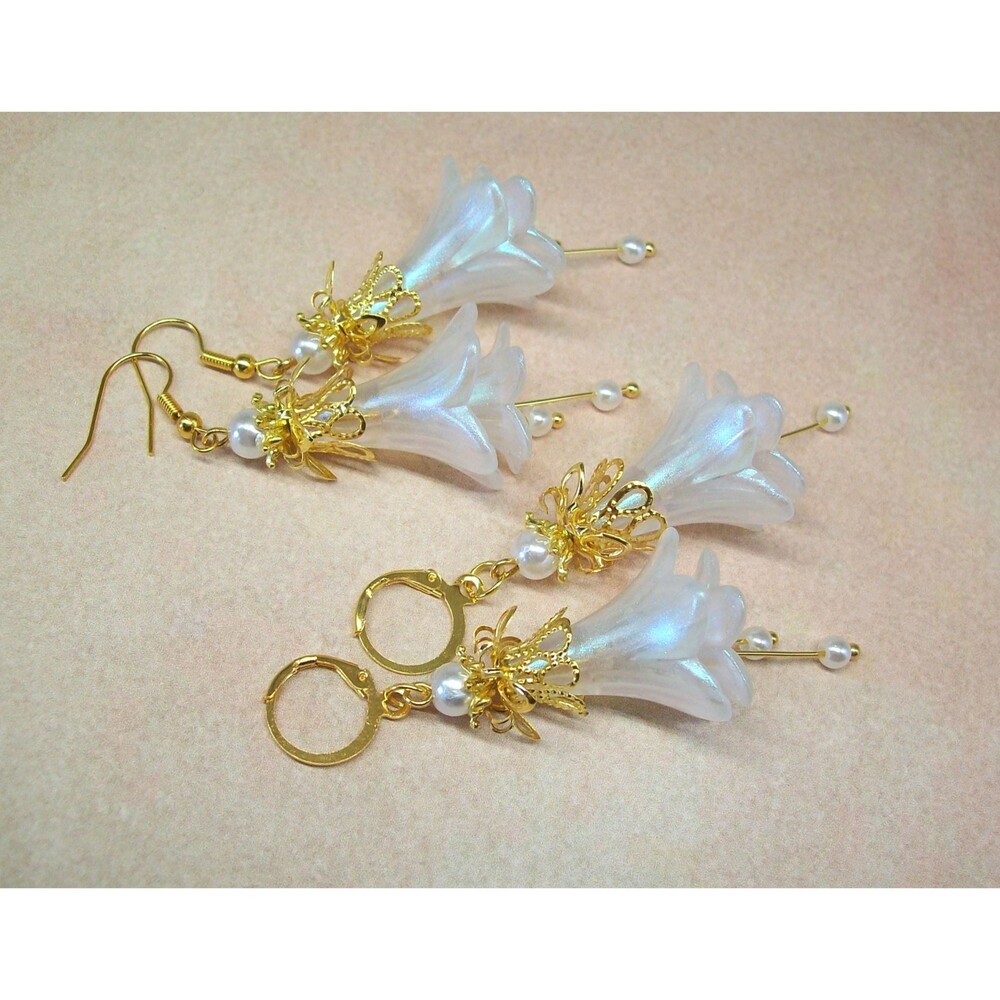 Flower Earrings Pearl Floral Drop Earrings, Gold or Silver, Artisan Crafted Brid